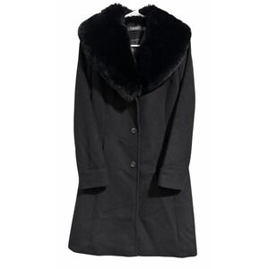 Lauren Ralph Lauren Faux-Fur-Collar Wool Blend Coat Black Women's Size 4